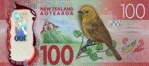 Новая Зеландия 100 долларов 2016 Желтоголовая мохуа  UNC / пластиковая коллекционная купюра     