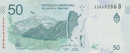 Аргентина 50 песо 2018 (2020) Андский кондор. Вершина Аконкагуа UNC