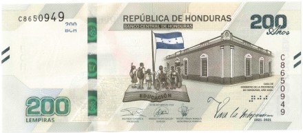 Гондурас 200 лемпир 2019 (2021) 200 лет независимости UNC